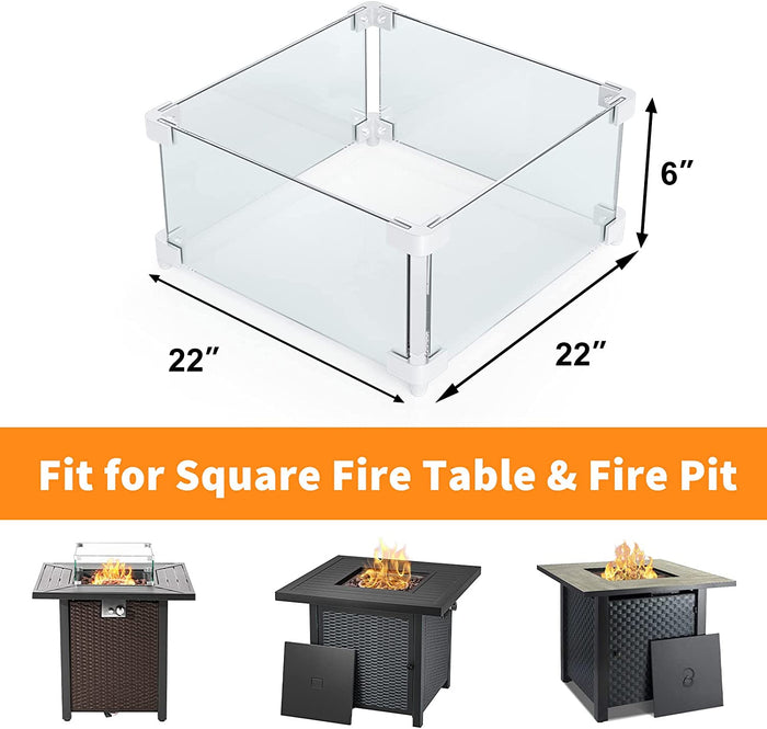 Rectangle Fire Pit Glass Wind Guard, 22 x 22 x 6 inch, Thick 5/16'' Heat-Resistant Tempered Glass Guard