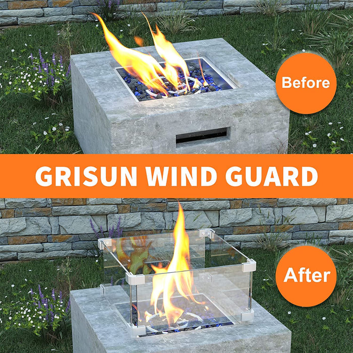 Rectangle Fire Pit Glass Wind Guard, 22 x 22 x 6 inch, Thick 5/16'' Heat-Resistant Tempered Glass Guard