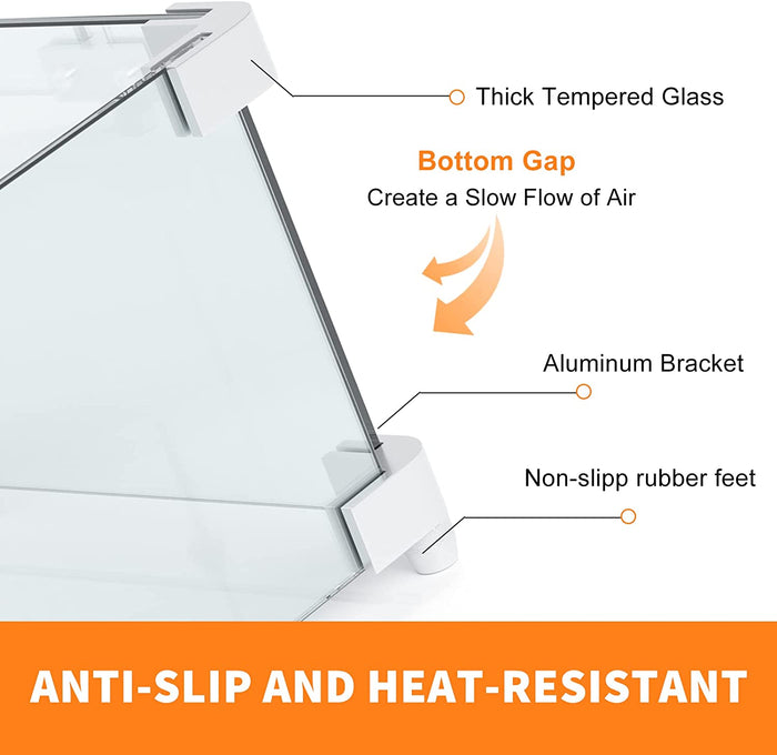 Rectangle Fire Pit Glass Wind Guard, 30 x 6 x 6 inch, Thick 5/16'' Heat-Resistant Tempered Glass Guard