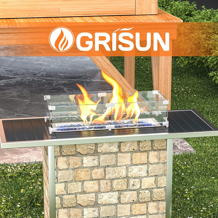 Rectangle Fire Pit Glass Wind Guard, 30 x 6 x 6 inch, Thick 5/16'' Heat-Resistant Tempered Glass Guard