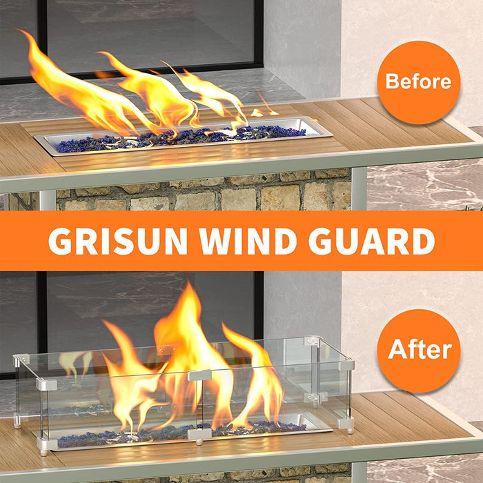 Rectangle Fire Pit Glass Wind Guard, 30 x 6 x 6 inch, Thick 5/16'' Heat-Resistant Tempered Glass Guard