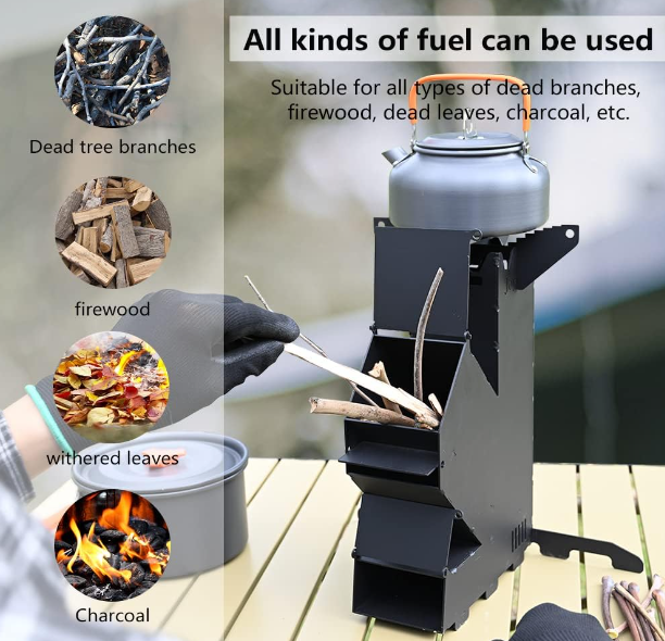 Rocket Stove for Cooking, Mini Portable Wood Burning Stove, Fire Camping Stove With Storage Bag