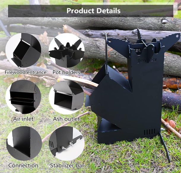 Rocket Stove for Cooking, Mini Portable Wood Burning Stove, Fire Camping Stove With Storage Bag