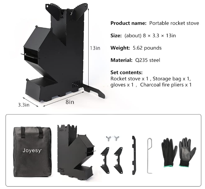 Rocket Stove for Cooking, Mini Portable Wood Burning Stove, Fire Camping Stove With Storage Bag
