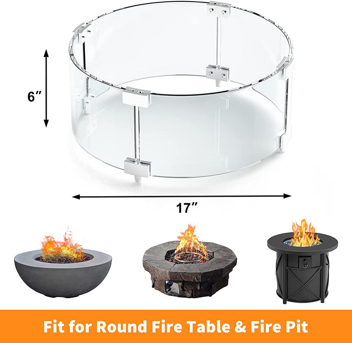 Round Fire Pit Glass Wind Guard, 17 x 17 x 6 inch, Thick 5/16'' Heat-Resistant Tempered Glass Guard