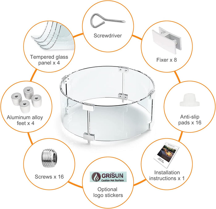 Round Fire Pit Glass Wind Guard, 17 x 17 x 6 inch, Thick 5/16'' Heat-Resistant Tempered Glass Guard