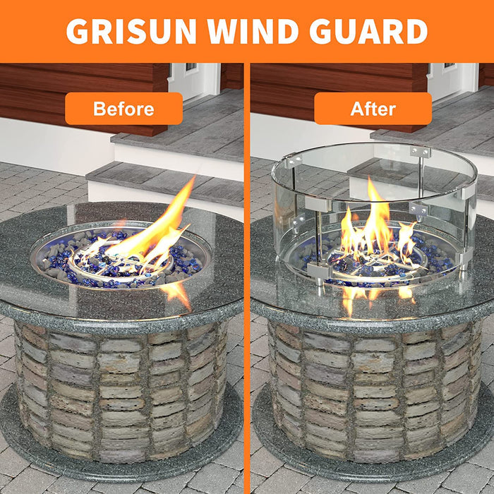 Round Fire Pit Glass Wind Guard, 17 x 17 x 6 inch, Thick 5/16'' Heat-Resistant Tempered Glass Guard