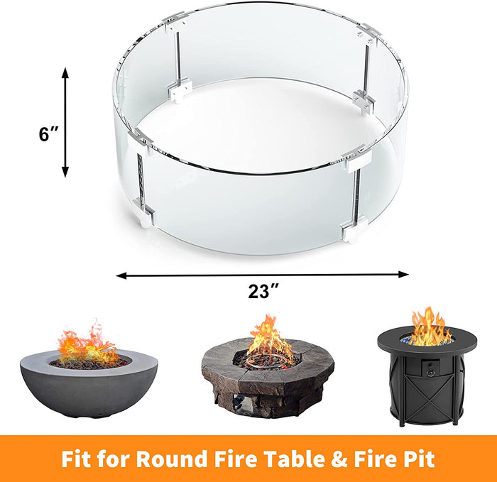 Round Fire Pit Glass Wind Guard, 23 x 6 inch, Thick 5/16'' Heat-Resistant Tempered Glass Guard