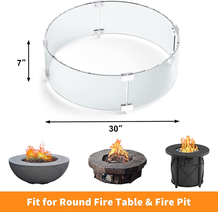 Round Fire Pit Glass Wind Guard, 26 x 6 inch, Thick 5/16'' Heat-Resistant Tempered Glass Guard