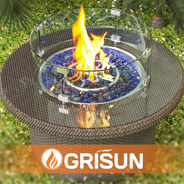 Round Fire Pit Glass Wind Guard, 30 x 30 x 6 inch, Thick 5/16'' Heat-Resistant Tempered Glass Guard