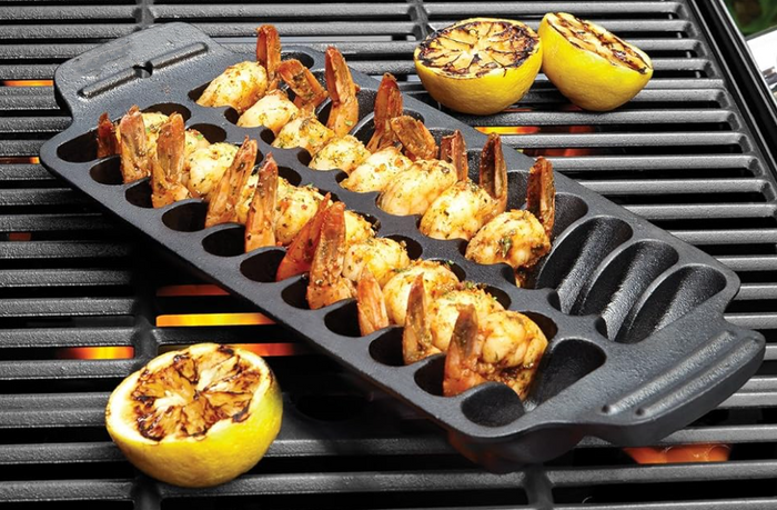 Shrimp Cast Iron Grill Griddle and Serving Pan for Outdoor Grilling and Cooking