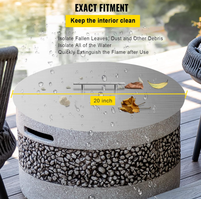 Stainless Steel 20 Inch Dia Round Drop-in Patio Fire Pit Burner Pan Ring Lid Cover