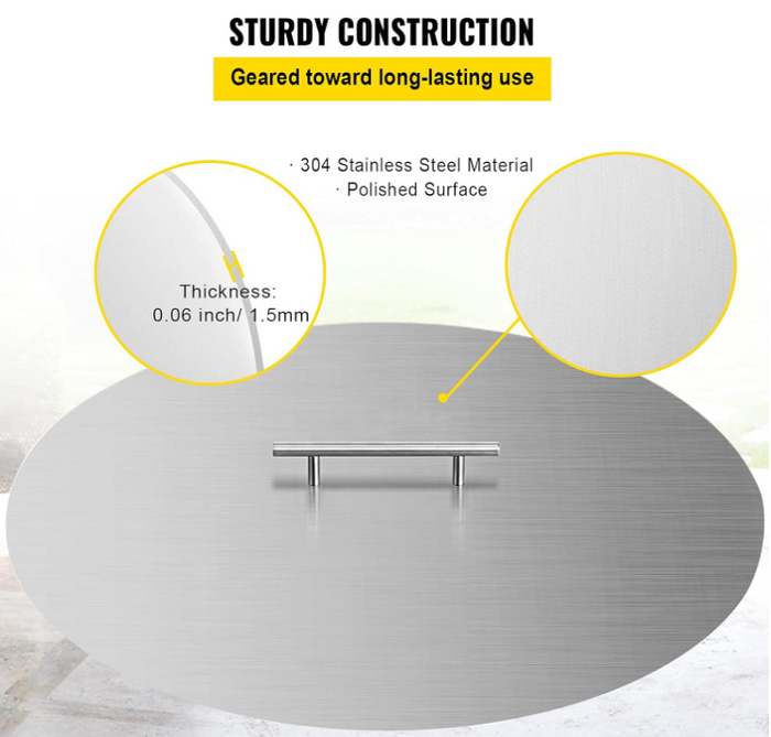 Stainless Steel 20 Inch Dia Round Drop-in Patio Fire Pit Burner Pan Ring Lid Cover