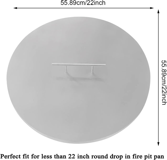 Stainless Steel 22 Inch Dia Round Drop-in Patio Fire Pit Burner Pan Ring Lid Cover