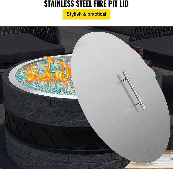 Stainless Steel 22 Inch Dia Round Drop-in Patio Fire Pit Burner Pan Ring Lid Cover
