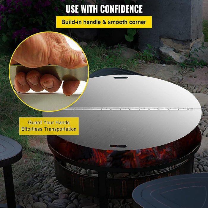 Stainless Steel 40 Inch Dia Round Patio Foldable Fire Pit Burner Pan Ring Lid Snuff Spark Screen Cover
