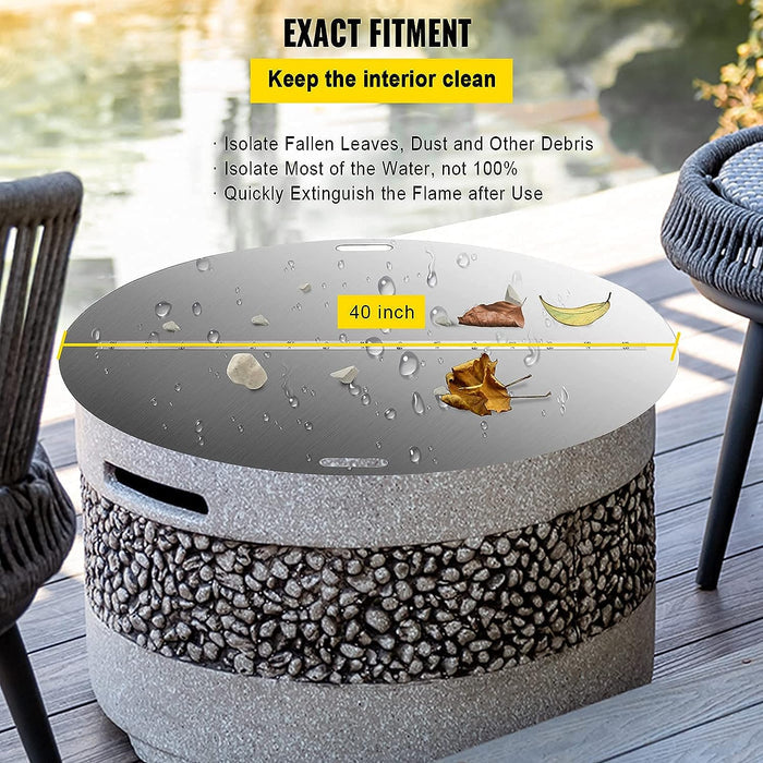 Stainless Steel 40 Inch Dia Round Patio Foldable Fire Pit Burner Pan Ring Lid Snuff Spark Screen Cover