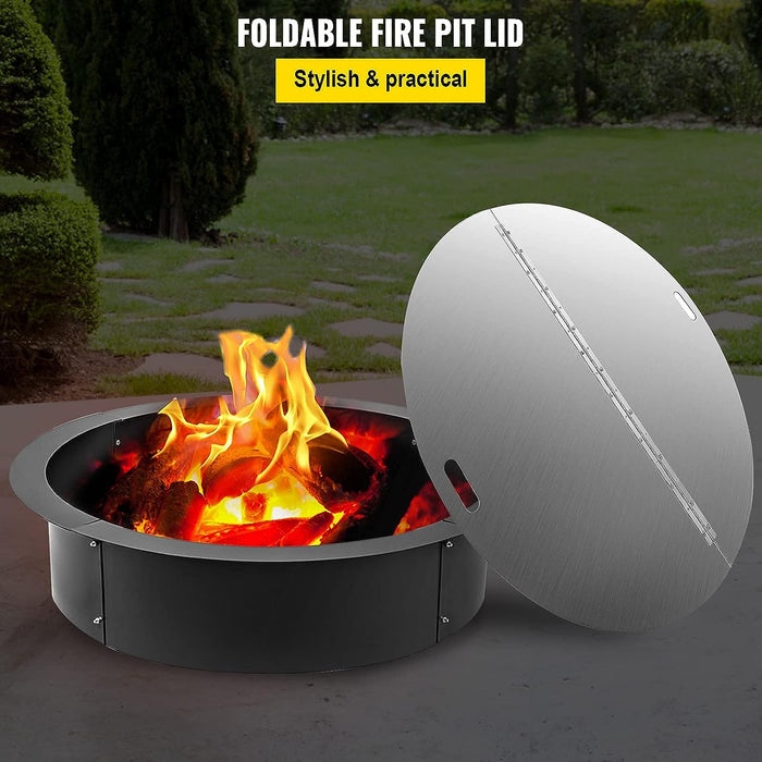 Stainless Steel 40 Inch Dia Round Patio Foldable Fire Pit Burner Pan Ring Lid Snuff Spark Screen Cover