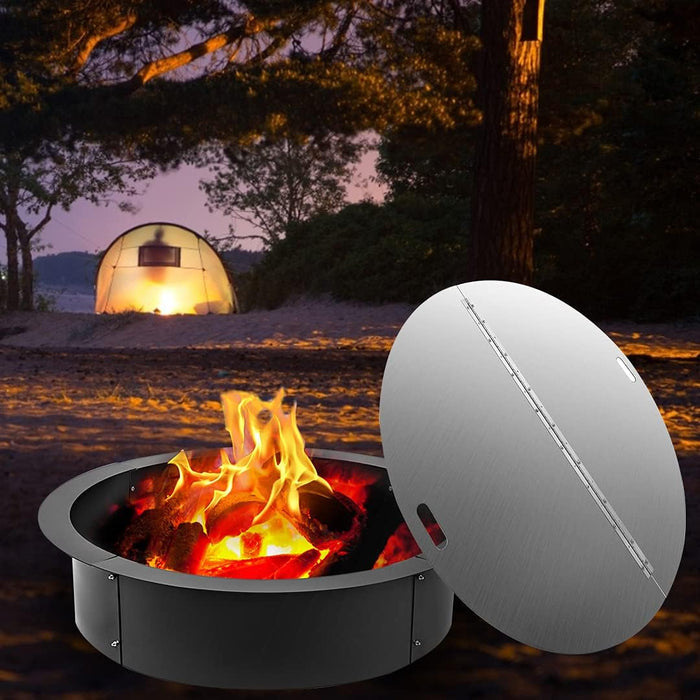 Stainless Steel 40 Inch Dia Round Patio Foldable Fire Pit Burner Pan Ring Lid Snuff Spark Screen Cover