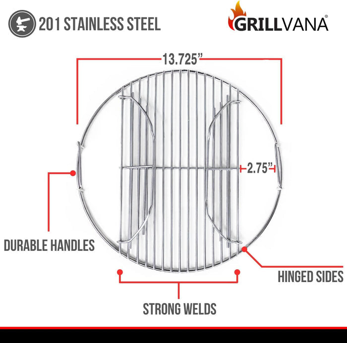 Stainless Steel Cooking Grate for Weber 14" Smokey Joe Charcoal Grills, With Handles and Hinges