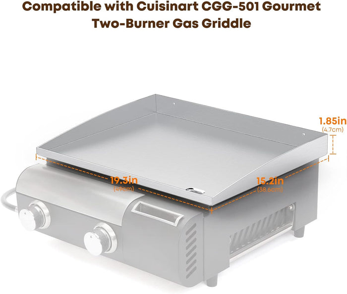 Stainless Steel Flat Top Griddle for Cuisinart CGG-501 Gourmet 2 Burner Propane Gas Griddle - 19.5"