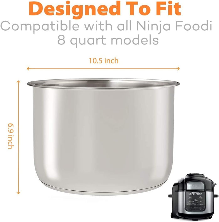 Stainless Steel Inner Pot Compatible with Ninja Foodi 8 Quart Accessories Replacement Insert Liner