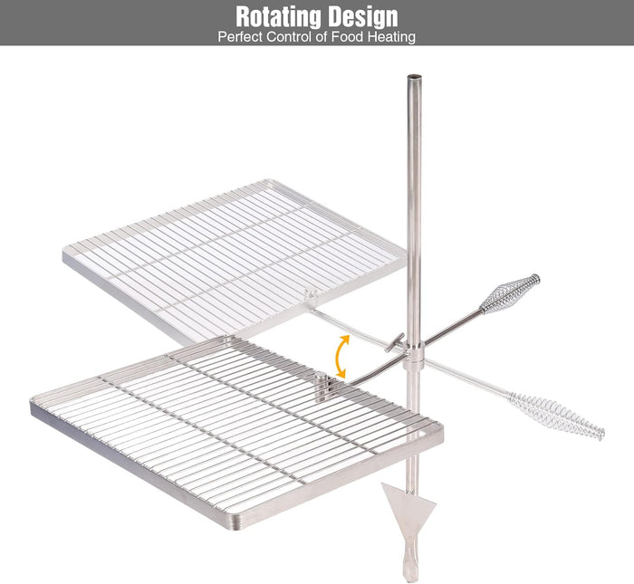Stainless Swivel Campfire Grill Grate Heavy Duty Fire Pit Grill with Carrying Bag for Open Flame Cooking Outdoor Camping BBQ