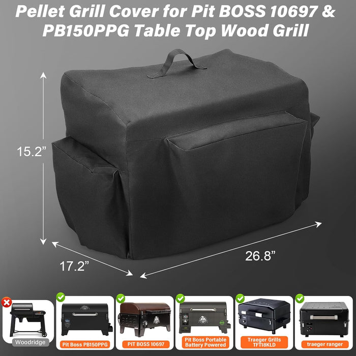 Tabletop Grill Cover for Pit Boss 75275 10697 PB100P1 PB150PPG & 24'' Table Top Grills, Heavy Duty 600D Waterproof Pellet Smoker Cover