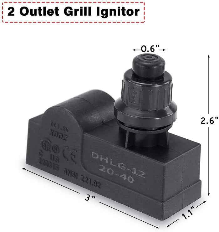 Universal Grill Spark Generator Push Button Ignition Switch 2 Outlet for 2 Burner Ducane Grills