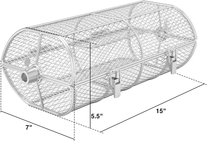 Universal Stainless Steel 15''L Rotisserie Grill French Fries Basket Fits for Any Gas and Kettle Grills