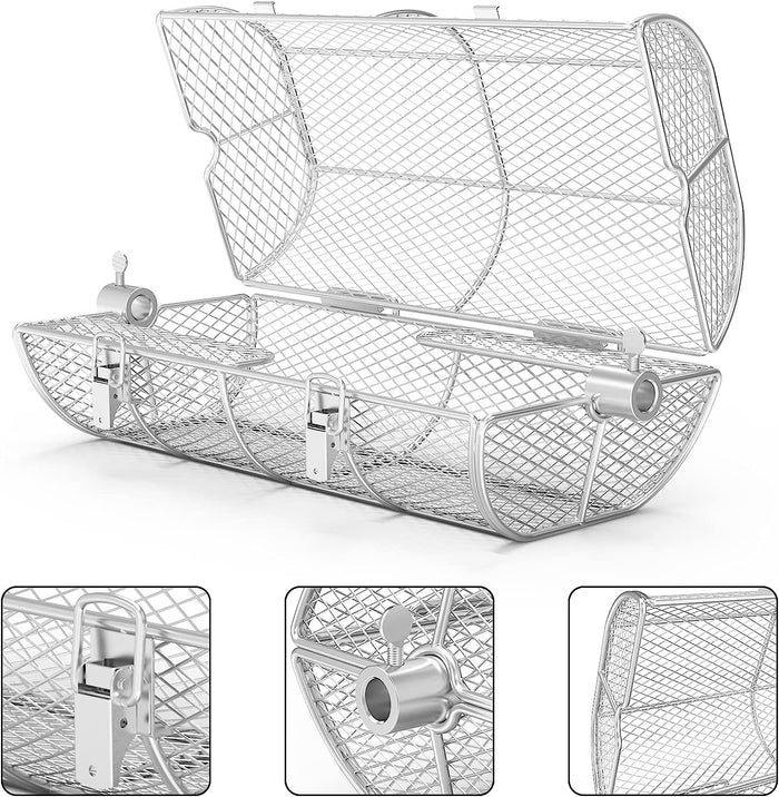 Universal Stainless Steel 15''L Rotisserie Grill French Fries Basket Fits for Any Gas and Kettle Grills