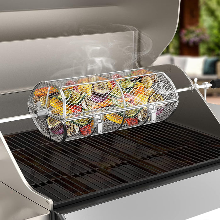 Universal Stainless Steel 15''L Rotisserie Grill French Fries Basket Fits for Any Gas and Kettle Grills