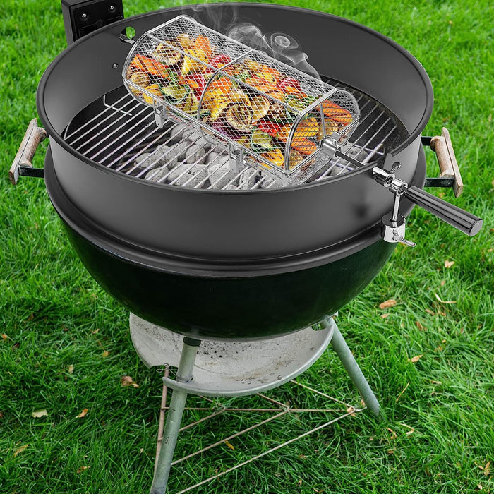 Universal Stainless Steel 15''L Rotisserie Grill French Fries Basket Fits for Any Gas and Kettle Grills