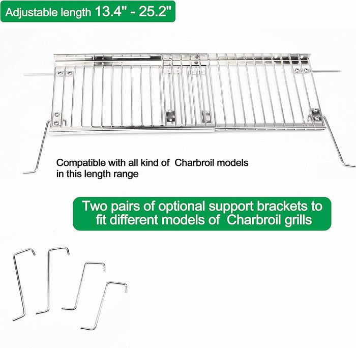Warming Rack for Char-broil 2-4 Burner Grills, 13.4'' - 25.2'' Length x 7.5'' Width