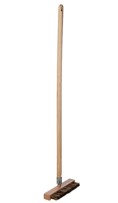 Wood Handle Oven Brush, Aluminum-Threaded Tip, 40-Inch Handle With Scraper for Wood Fire Pizza Oven