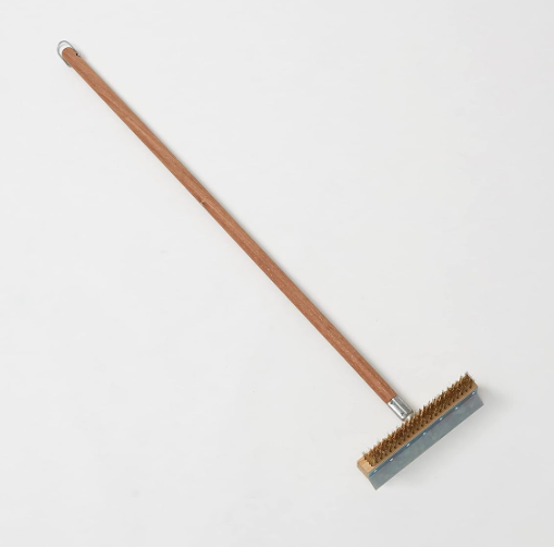 Wood Handle Oven Brush, Aluminum-Threaded Tip, 40-Inch Handle With Scraper for Wood Fire Pizza Oven